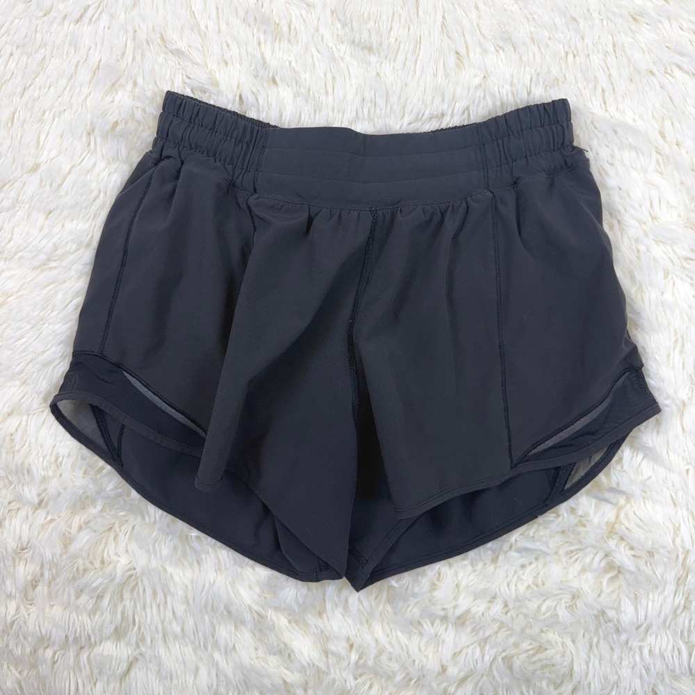 Lululemon Hotty Hot HR Lined Short Women 6 Black Mesh Running Sporty Gym
